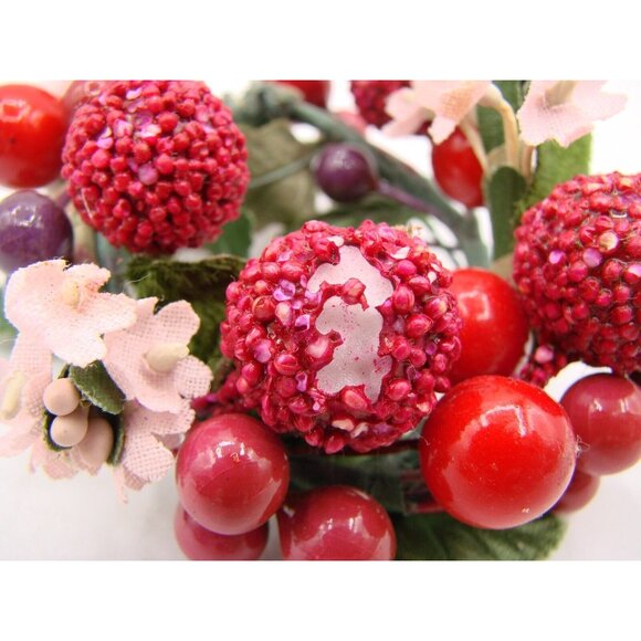 Lot 4 Candle Ring Holders 2" Pink Burgundy Berry Decor Christmas Holiday Vintage - Picture 8 of 10